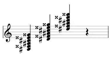 Sheet music of D# 7#9#11 in three octaves